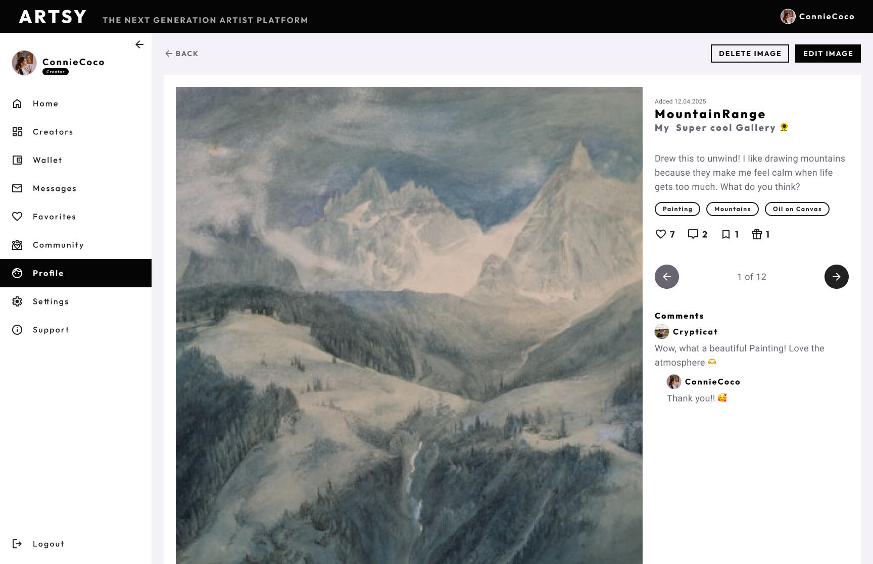 Screenshot of ARTSY image in gallery design