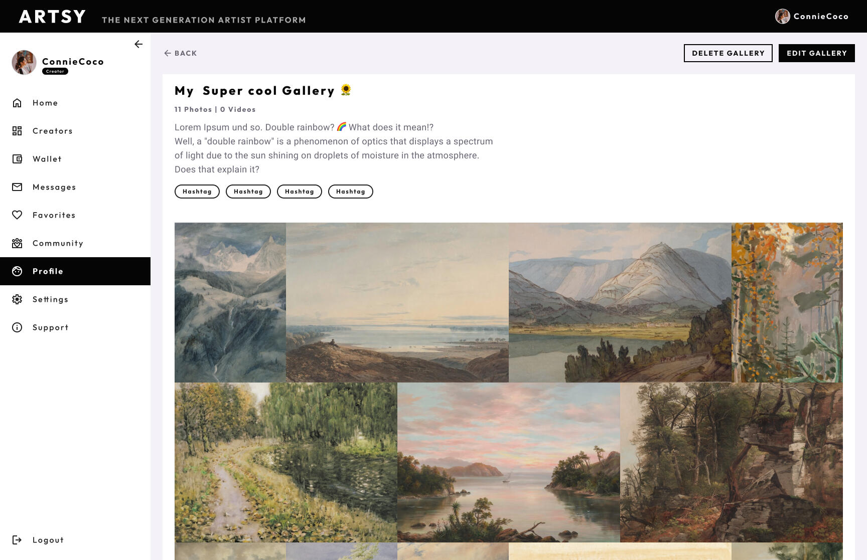 Screenshot of ARTSY user gallery design